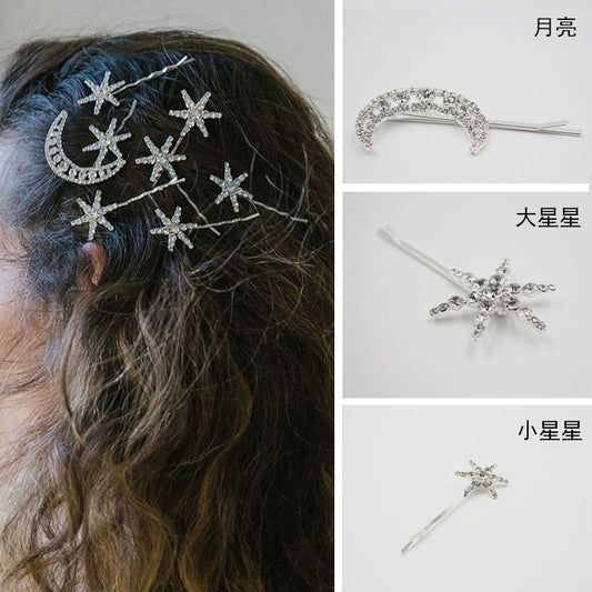 Roycebridal Exquisite Alloy Star Moon Versatile Combination Hairpin Simple Temperament Diamond Side Clip Single Clip Bridal Hair Accessories