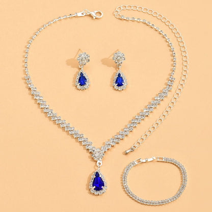 Roycebridal Diamond Drop Earrings Bracelet Earrings and Necklace Set Fashionable Bridal Wedding Jewelry Three-piece Set