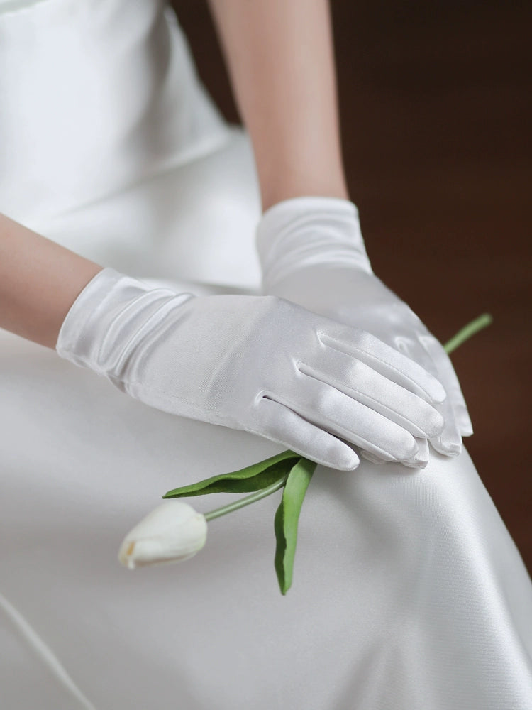 Roycebridal Vintage White Short Satin Wedding Gloves