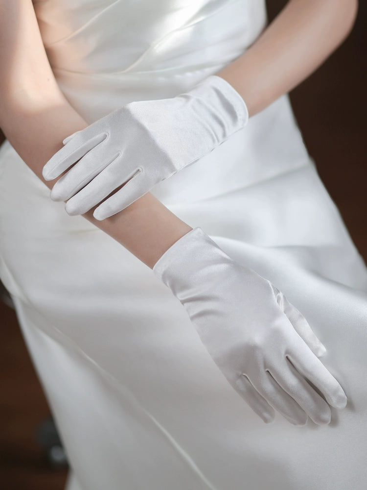 Roycebridal Vintage White Short Satin Wedding Gloves