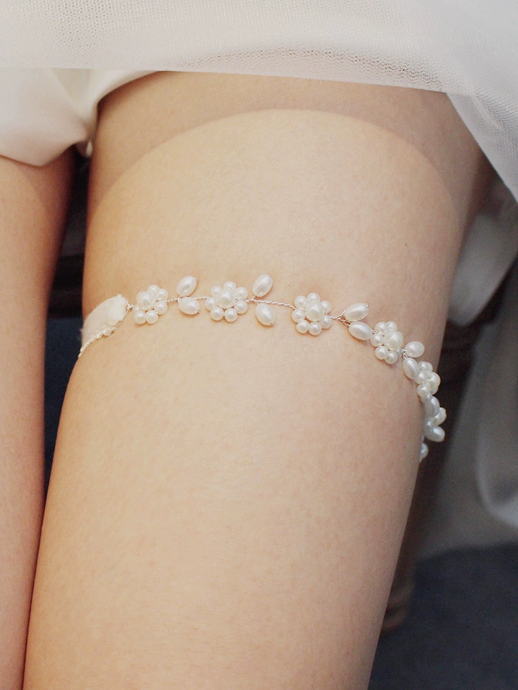 Roycebrial Wedding Garter White Pearl Garter