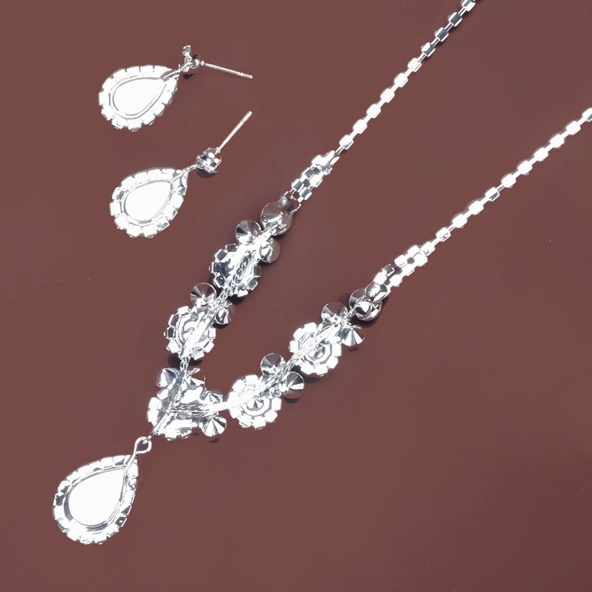 Roycebridal Full Diamond Rhinestone Necklace Set