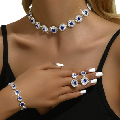 Roycebridal Fashion Bridal Set Wedding Jewelry Necklace Earrings Bracelet Royal Blue Simple Set Dress Accessories