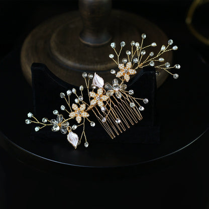 Roycebridal Diamond And Pearl Bridal Hair Accessories Golden Flower Combs Wedding Dress Styling And Makeup Headdress