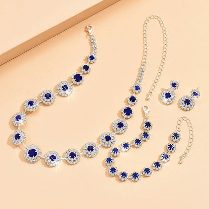 Roycebridal Fashion Bridal Set Wedding Jewelry Necklace Earrings Bracelet Royal Blue Simple Set Dress Accessories