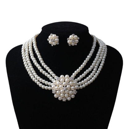 Roycebridal Pearl Flower Wedding Necklace Earrings Jewelry Set Bridal Wedding Accessories