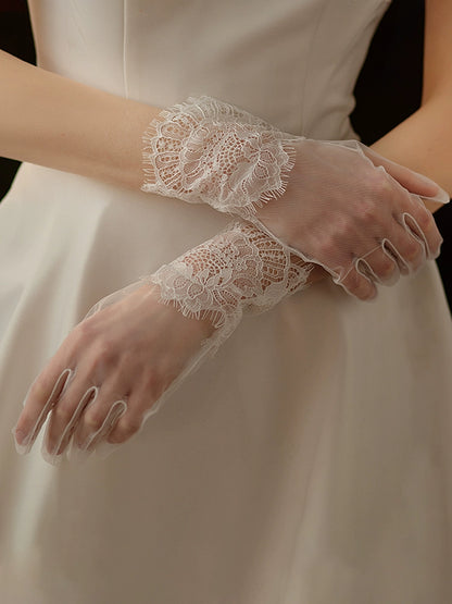 Roycebridal Short Mesh Soft Lace Bridal Gloves