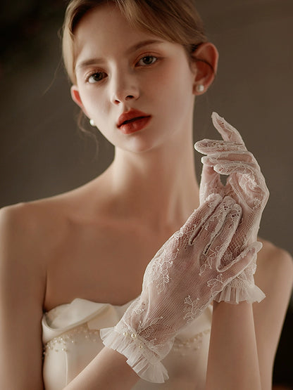 Roycebridal Short Lace Ruffled Bridal Gloves