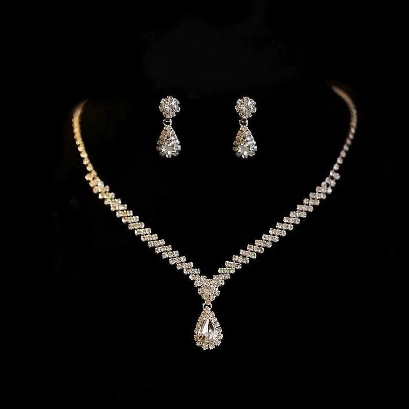 Roycebridal Diamond Drop Earrings Bracelet Earrings and Necklace Set Fashionable Bridal Wedding Jewelry Three-piece Set