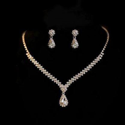 Roycebridal Diamond Drop Earrings Bracelet Earrings and Necklace Set Fashionable Bridal Wedding Jewelry Three-piece Set