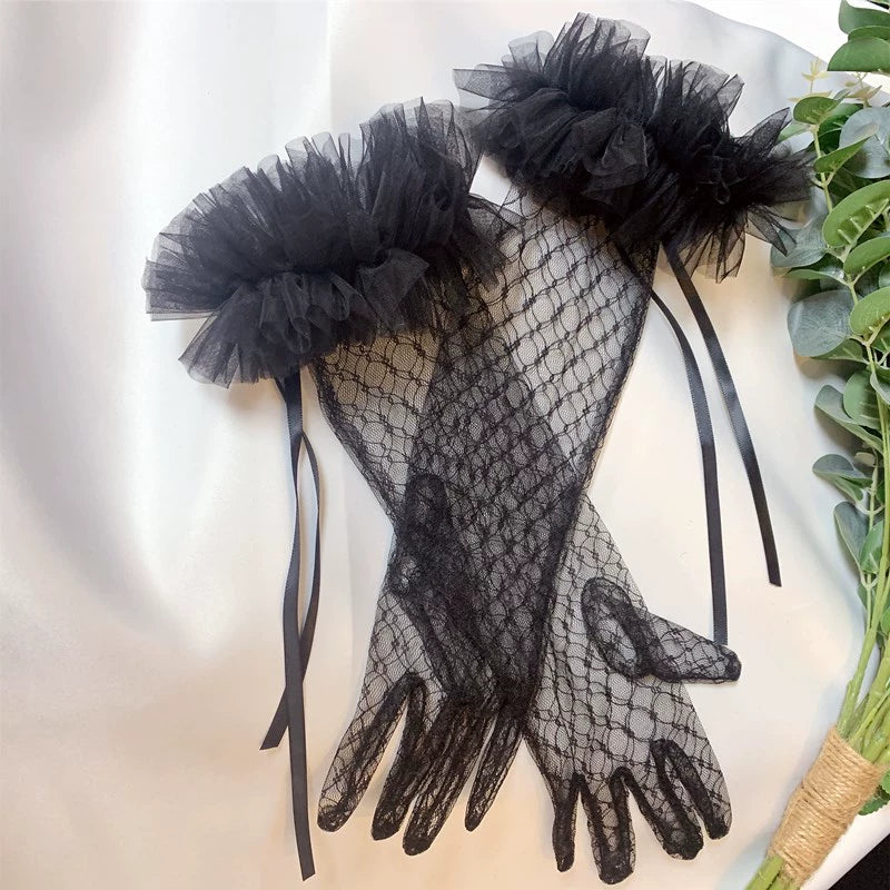 Roycebridal Gothic Wedding Accessories Black Mesh Lace Gloves Dress Long Style Personality Retro Gothic