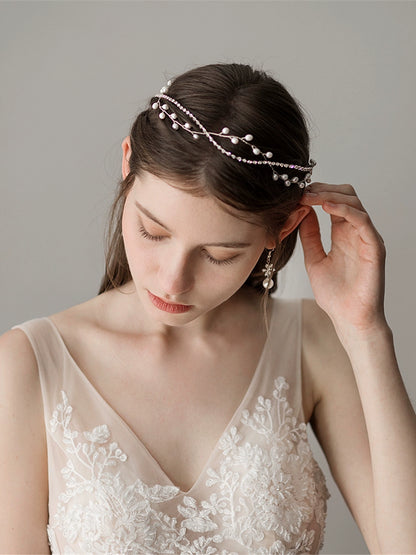 Roycebridal Forest Style Super Fairy Pearl Bridal Headdress Simple Handmade Beaded Evening Show Makeup Style Bridesmaid Headband