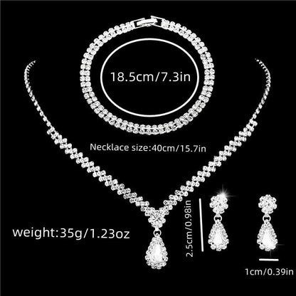 Roycebridal Diamond Drop Earrings Bracelet Earrings and Necklace Set Fashionable Bridal Wedding Jewelry Three-piece Set