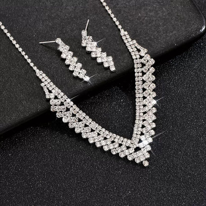 Roycebridal Dazzling Rhinestone Claw Chain Wrapped Necklace Earrings Wedding Set