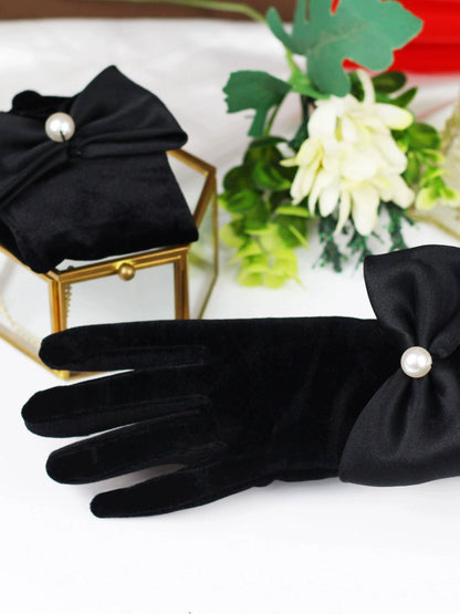 Roycebridal Vintage Black Velvet Gloves Wedding Dress