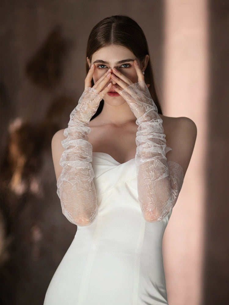 Roycebridal Fingerless Lace Long Wedding Gloves