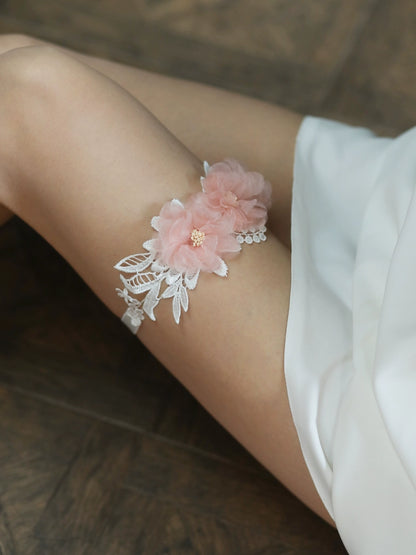 Roycebrial Wedding Garter Pink Flower Lace Garter