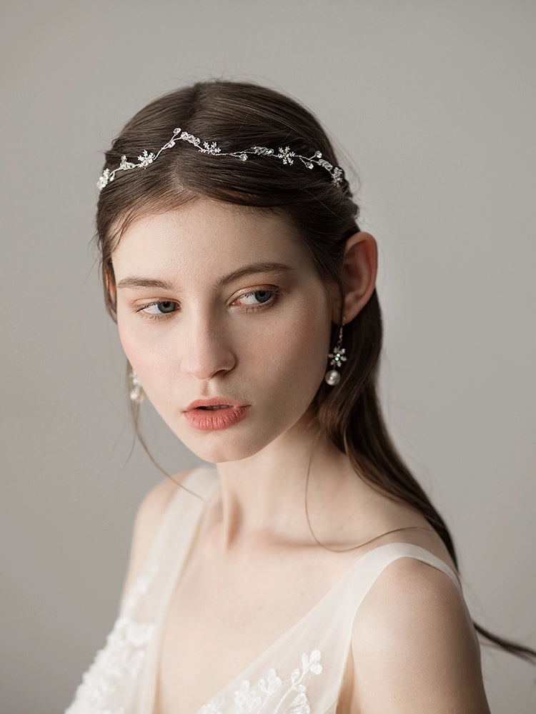 Roycebridal Simple Snowflake Bridal Headdress Silver Alloy Headband Earrings Bridesmaid Styling Evening Wedding Hair Accessories