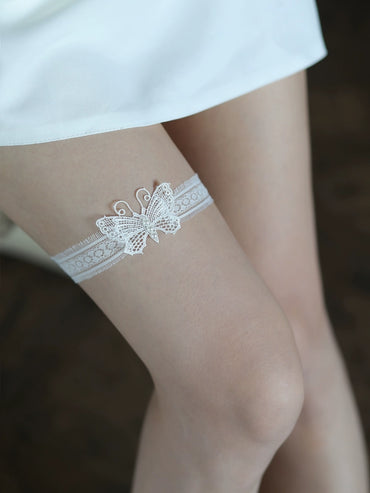 Roycebrial Wedding Garter White butterfly Lace Garter