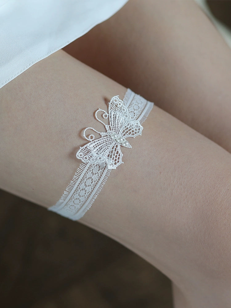 Roycebrial Wedding Garter White butterfly Lace Garter