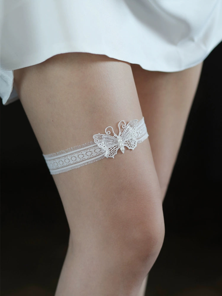 Roycebrial Wedding Garter White butterfly Lace Garter