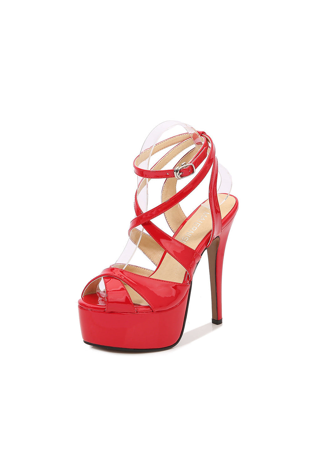 Colored Platform Cross Strap Heels