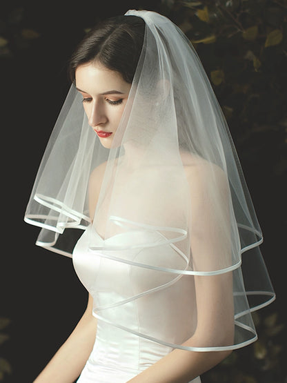 Roycebrial Forest Style Simple Bridal Veil New Style White Double-layered Satin Short Veil Wedding Dress Headdress