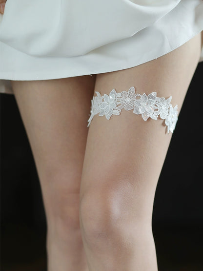 Roycebrial Wedding Garter Sequined Lace Flower Garter