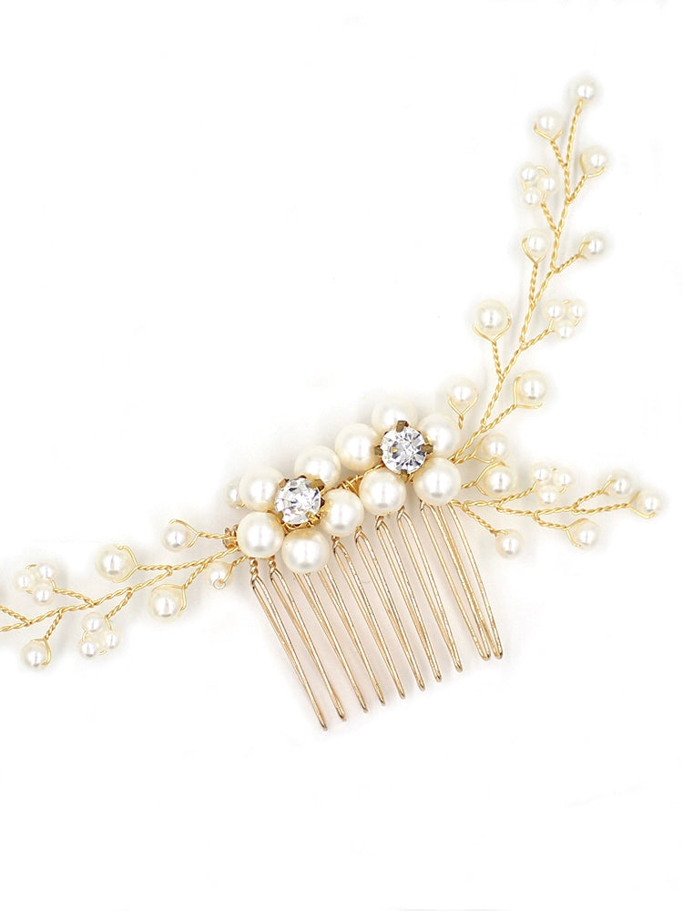 Roycebridal Simple Bridal Hair Accessories Fashionable Golden Handmade Beaded Hair Comb Wedding Dress Bridesmaid Hair Accessories