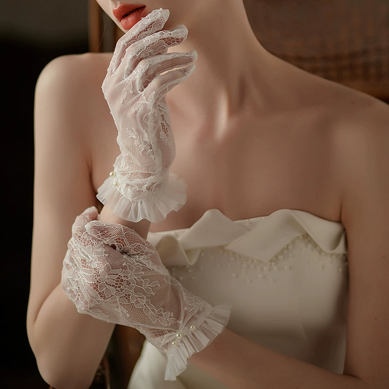 Roycebridal Short Lace Ruffled Bridal Gloves