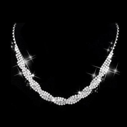 Roycebridal Dazzling Rhinestone Claw Chain Wrapped Necklace Earrings Wedding Set