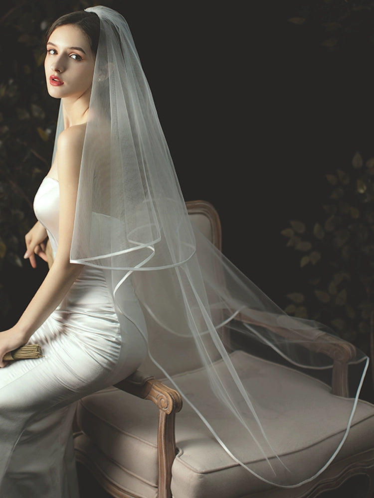 Roycebrial Forest Style Simple Bridal Veil New Style White Double-layered Satin Short Veil Wedding Dress Headdress