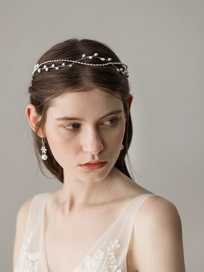 Roycebridal Forest Style Super Fairy Pearl Bridal Headdress Simple Handmade Beaded Evening Show Makeup Style Bridesmaid Headband