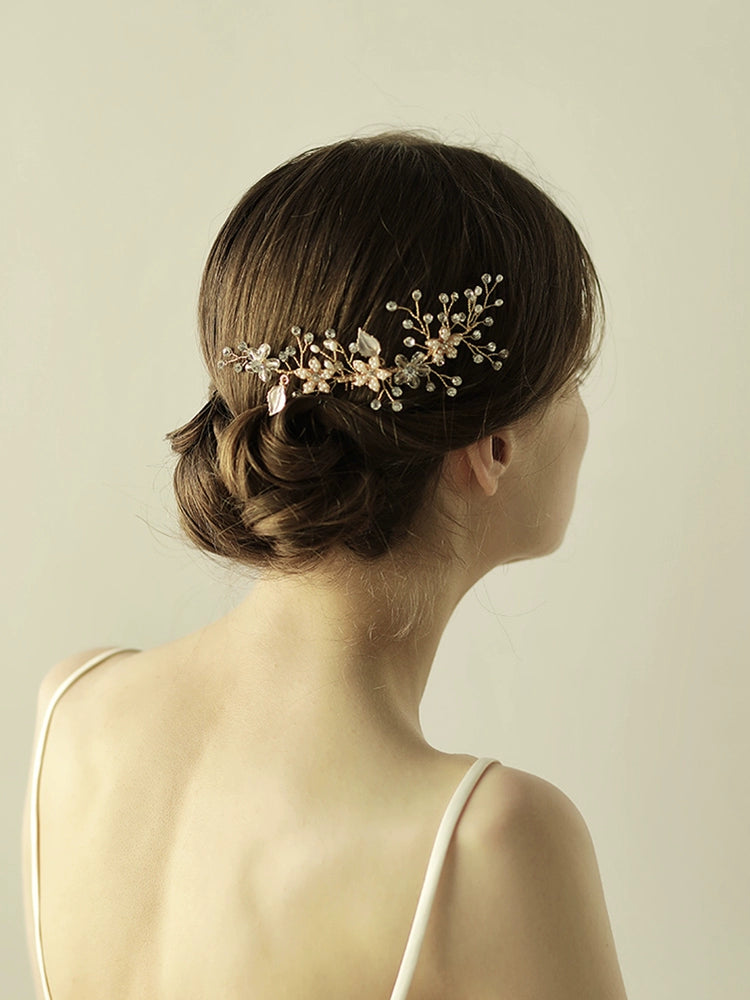 Roycebridal Diamond And Pearl Bridal Hair Accessories Golden Flower Combs Wedding Dress Styling And Makeup Headdress