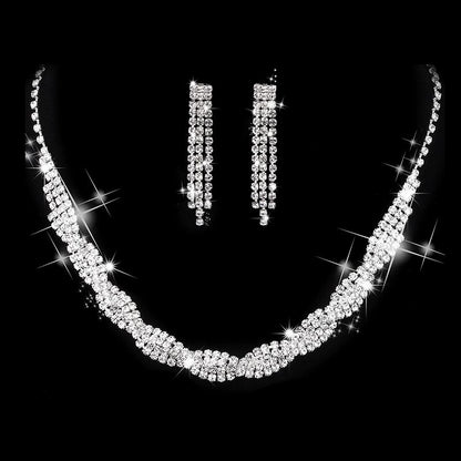 Roycebridal Dazzling Rhinestone Claw Chain Wrapped Necklace Earrings Wedding Set