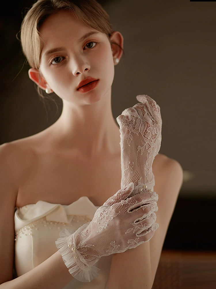 Roycebridal Short Lace Ruffled Bridal Gloves