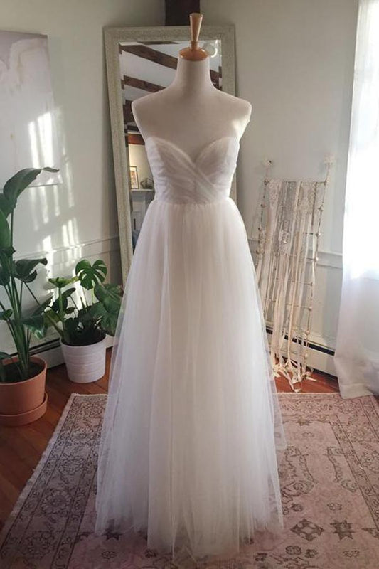 Simple Tulle Floor Length Open Back Sweetheart Strapless Wedding Dresses, MW217