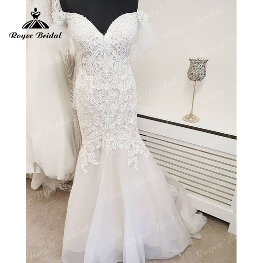 Roycebridal Off the Shoulder V Neck Mermaid/Trumpet Wedding Dress Lace Appliques 2025 Luxury Wedding Gowns for Women Bridal vestito da sposa