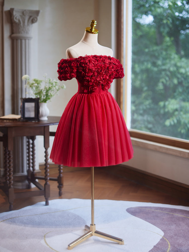 Off the Shoulder Flower Bodice Tulle Short Homecoming Dress