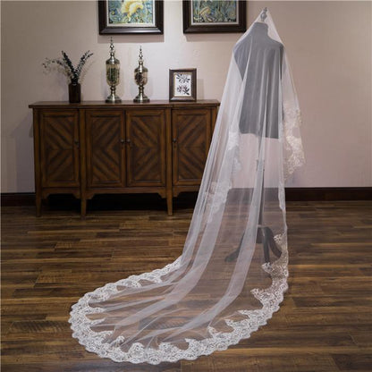 Roycebridal Vintage One-Tier Tulle Lace Edge Chapel Veils Appliques Wedding Veil