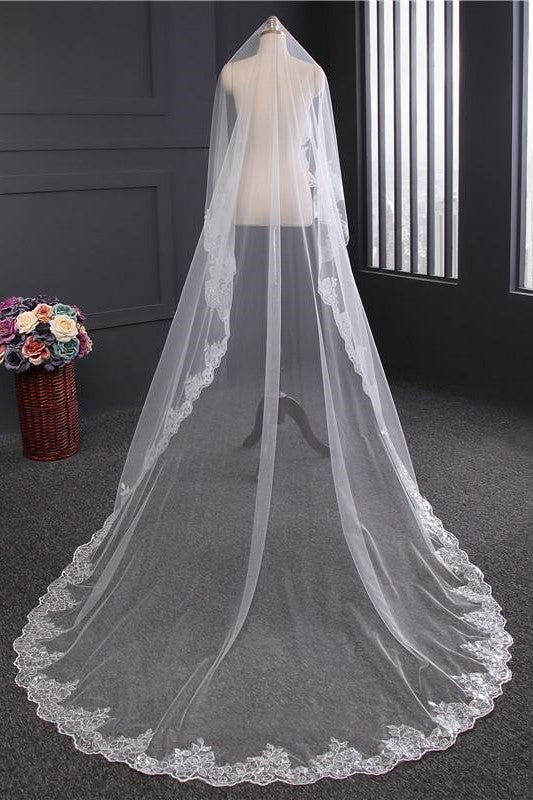 Roycebridal Vintage One-Tier Tulle Lace Long Wedding Veil