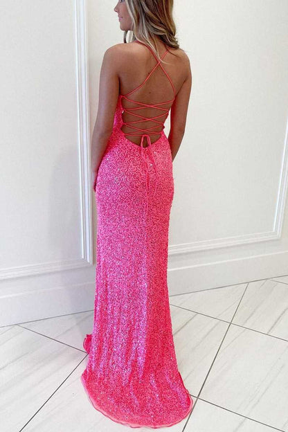 Roycebridal Mara | Hot Pink Sequins Mermaid Long Prom Dress