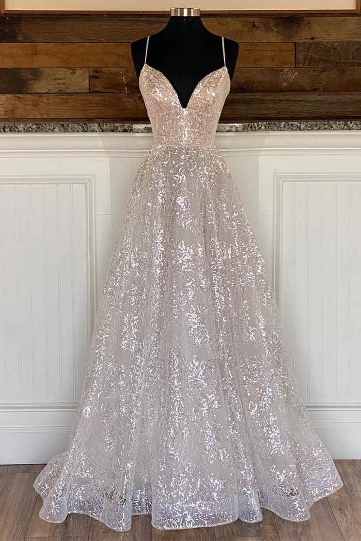 Roycebridal Light Champagne Sequin Lace A-Line Prom Dress