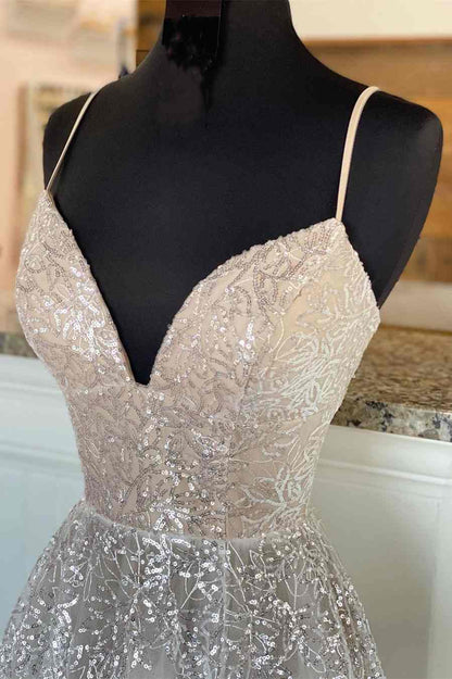 Roycebridal Light Champagne Sequin Lace A-Line Prom Dress