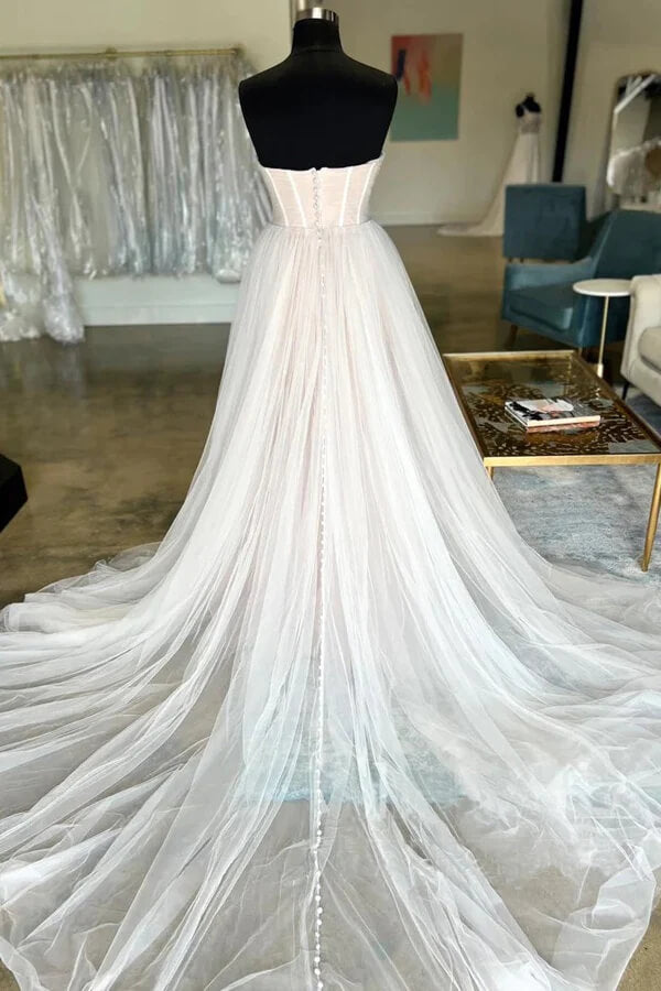 Pleated Tulle A-line Sweetheart Neck Wedding Dresses, Bridal Gown, MW976 | simple wedding dress | vintage wedding dress | bohemian wedding dress | musebridals.com