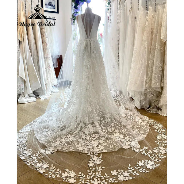 Bohemian Two Pieces Wedding Dresses 2021 Lace Top Short Sleeve Bridal Gown  Jewel Neck Beach Wedding Gown Vestidos De Novia