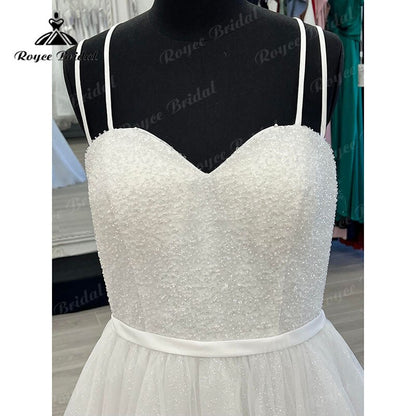 Roycebridal BRIDE,BRIDE EXPLORE All Wedding Dresses,BRIDE EXPLORE Custom Wedding Dresses 👗,BRIDE EXPLORE Plus SizePrincess A-Line Wedding Dress For Women Sexy Boho Sweetheart Spaghetti Straps Backless Lace Up Bridal Gowns Sweep Shiny vestidos