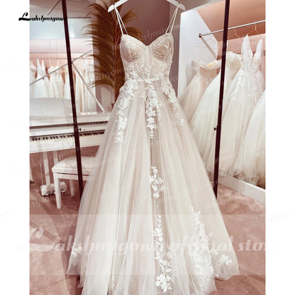 Roycebridal Princess Lace Wedding Dress Bridal Robe 2024 Vestido Spaghetti Straps Chapel Train Champagne Tulle Wedding Gown Roycebridal