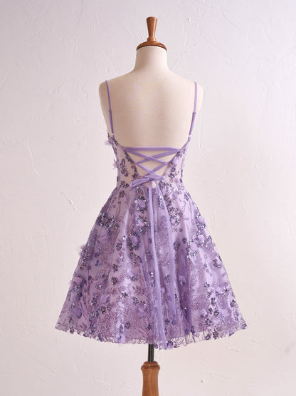 Elowyn | Lavender Floral Strapless Sweetheart Short Cocktail Dress