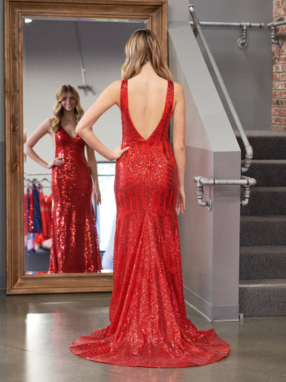 Roycebridal Nina |Mermaid Deep V Neck Sequins Prom Dress